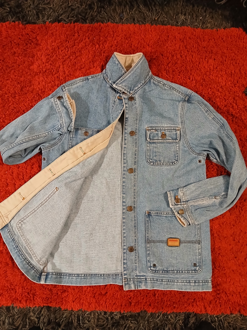 Ralph Lauren Light Blue Denim Utility Jacket with Tan Leather Patch